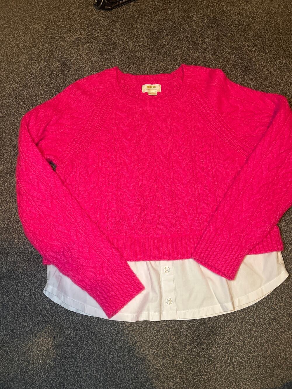 Anthropologie Woman's Maeve Pink Cable knit Layered Pullover Sweater Size medium